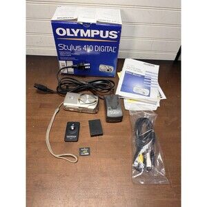 Olympus Stylus 410 Digital Camera 3.2MP w/ Charge-New Battery-SD Card-Remote
